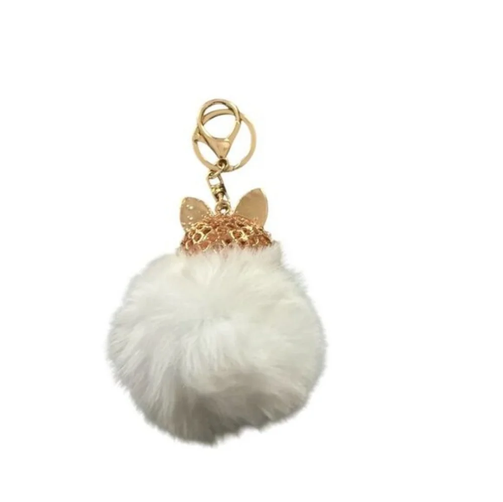 Crystal Fox Pom Pom Keychain - White Fur